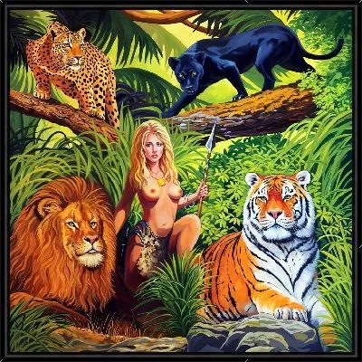 Картина Девушка-амазонка с дикими животными