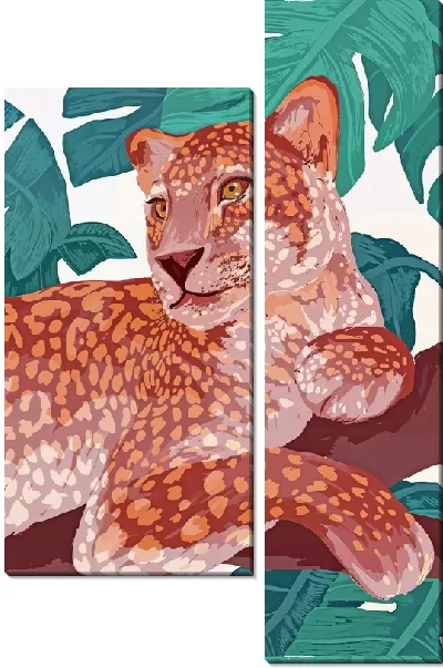 Модульная картина Леопард и монстера