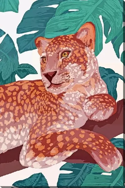 Картина маслом Леопард и монстера