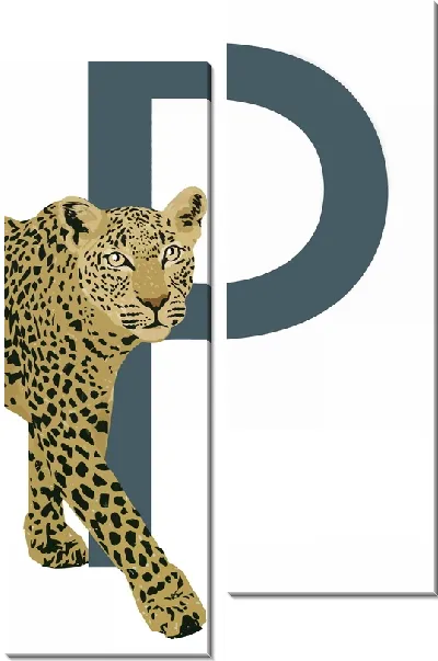 Модульная картина Леопард на фоне буквы Р