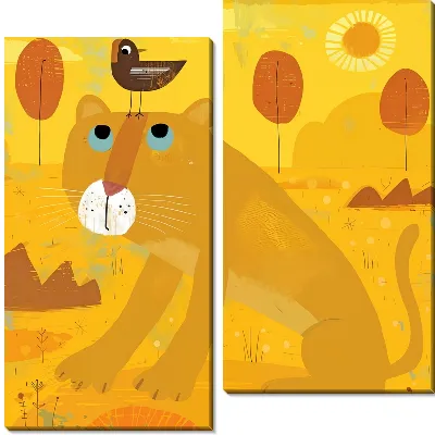 Модульная картина Пантера с птичкой