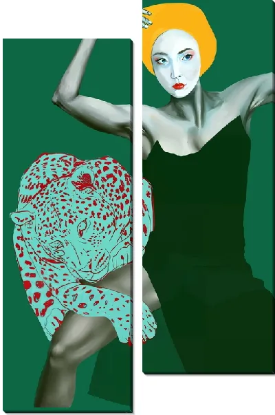 Модульная картина Леопард и японская девушка