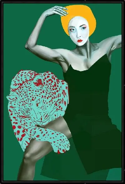 Картина Леопард и японская девушка