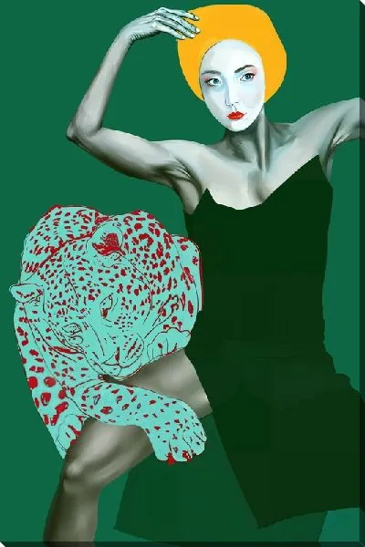 Картина маслом Леопард и японская девушка