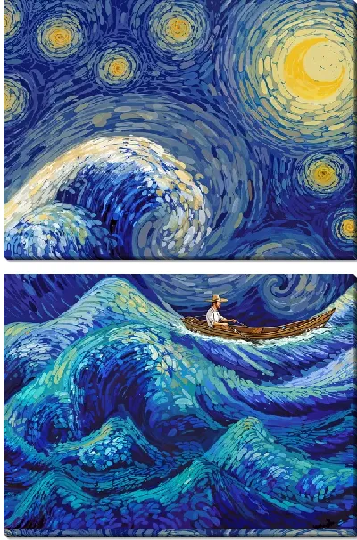 Модульная картина Волны в звездную ночь