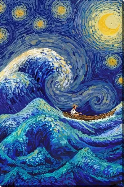 Картина маслом Волны в звездную ночь