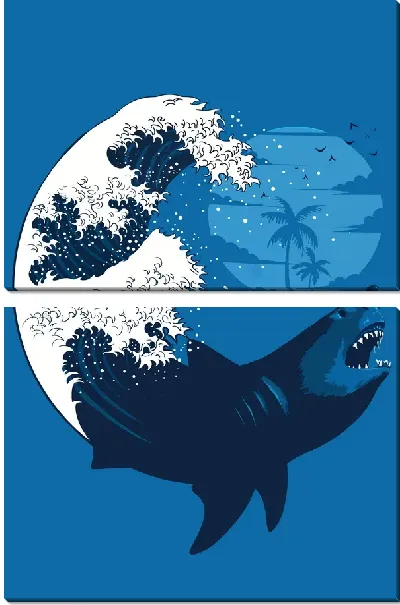 Модульная картина Волна и акула