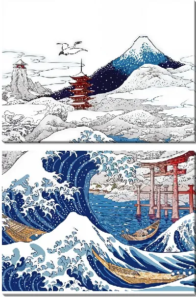 Модульная картина Японский мотив с волной