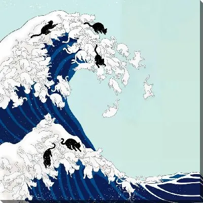 Картина маслом Волны с кошками