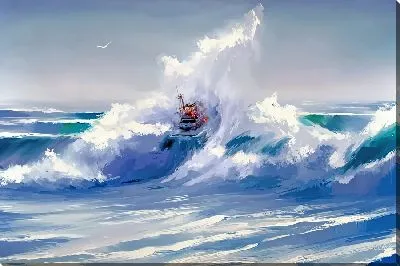 Картина маслом Лодка сквозь волны