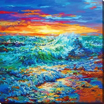 Картина маслом Волны в стиле мастихин на закате