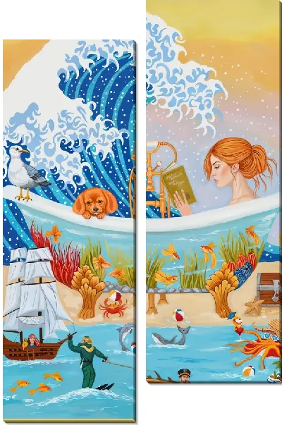 Модульная картина Девушка в ванне в волной