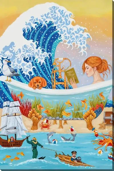 Картина маслом Девушка в ванне в волной