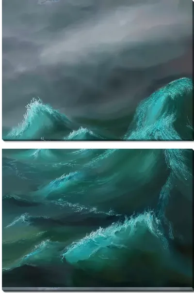 Модульная картина Ночные волны в бушующем море