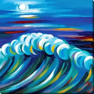 Картина маслом Волны под ночным небом