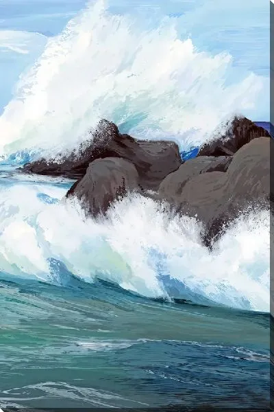 Картина маслом Волны ударяются о камни