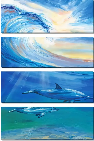 Модульная картина Два дельфина под волной