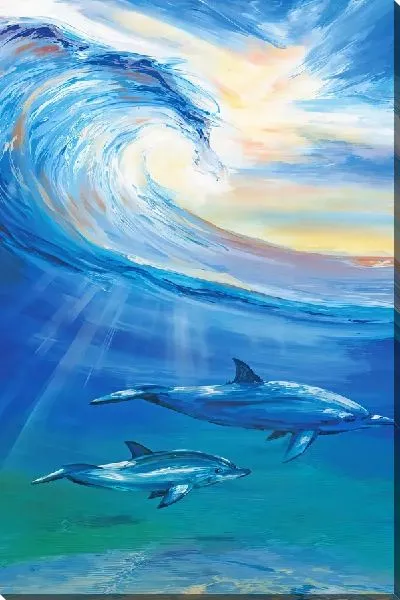 Постер Два дельфина под волной