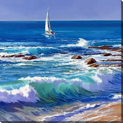Картина маслом Небольшой парусник за волнами