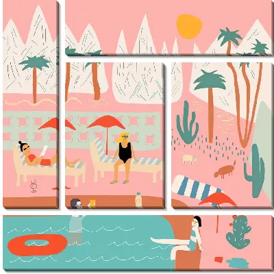 Модульная картина В бассейне на отдыхе