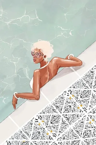 Плакат Модница у бассейна