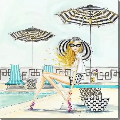 Картина маслом Модница у бассейна в отеле