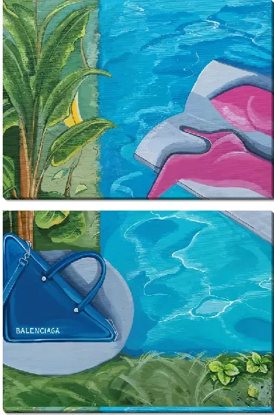 Модульная картина Сумка и сапоги в бассейне