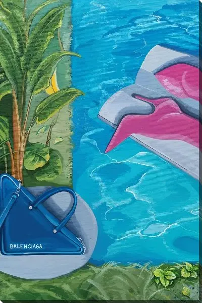 Картина маслом Сумка и сапоги в бассейне