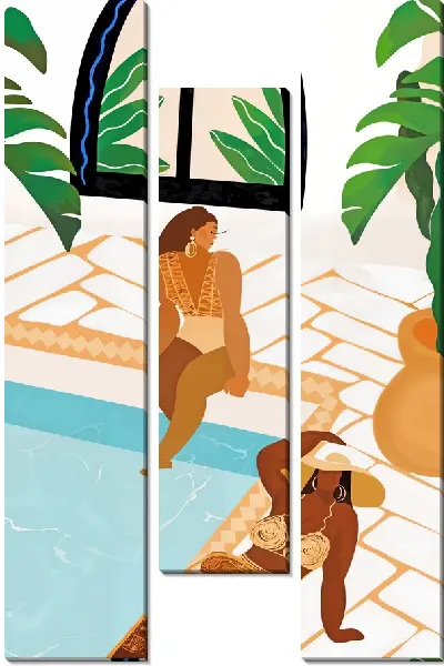 Модульная картина Африканки у бассейна