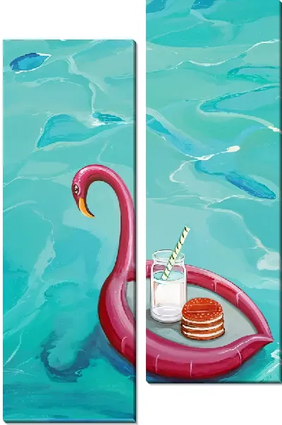 Модульная картина Надувной фламинго в бассейне