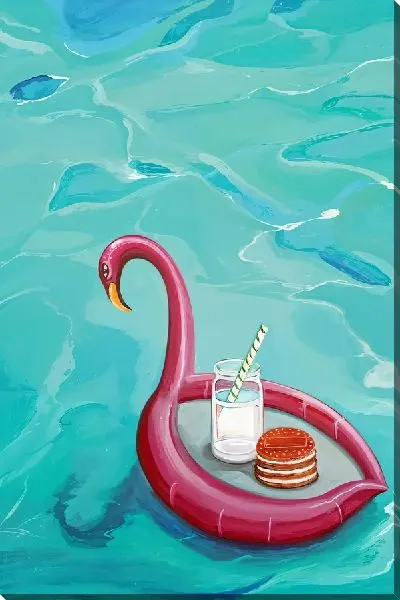 Картина маслом Надувной фламинго в бассейне