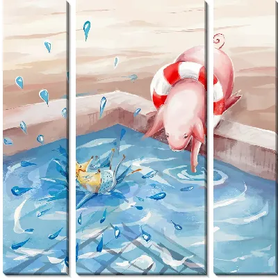 Модульная картина Свинка ныряет в бассейн