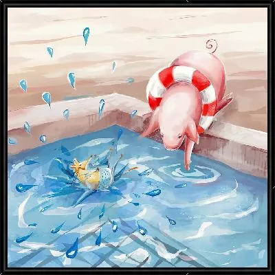 Свинка ныряет в бассейн