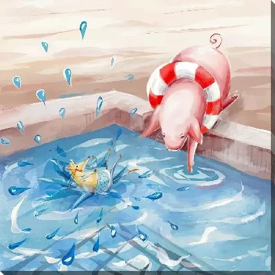 Свинка ныряет в бассейн