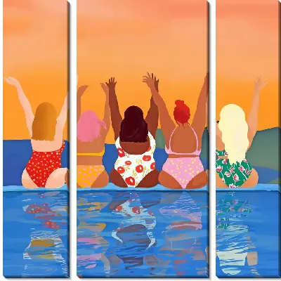 Модульная картина 5 женщин у бассейна