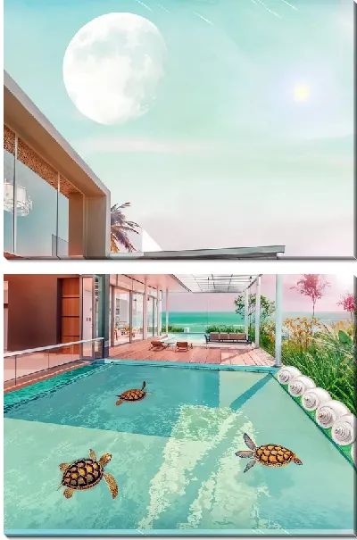 Модульная картина Черепахи плавают в бассейне