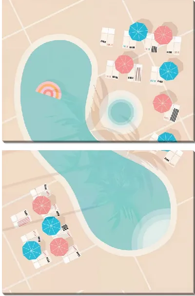 Модульная картина Бассейн и шезлонги