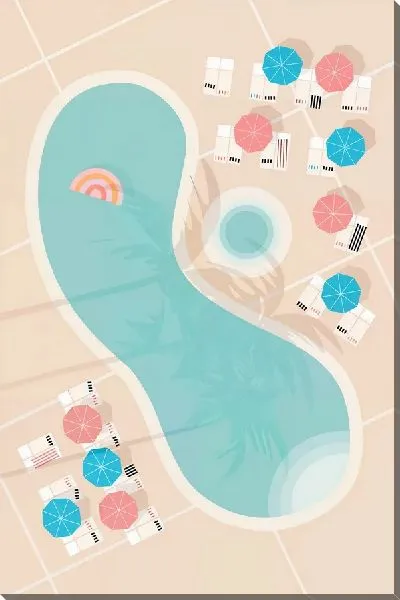 Картина маслом Бассейн и шезлонги