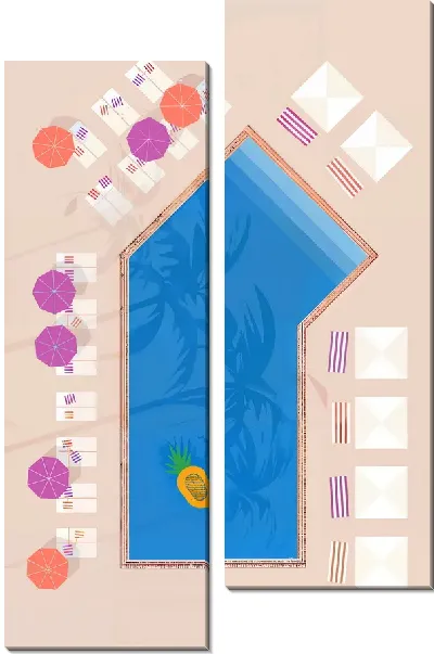 Модульная картина Шезлонги у бассейна