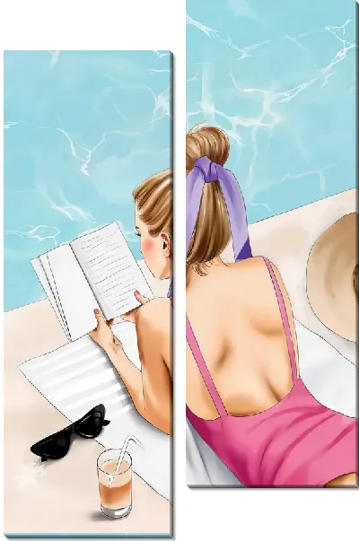 Модульная картина Девушка читает у бассейна