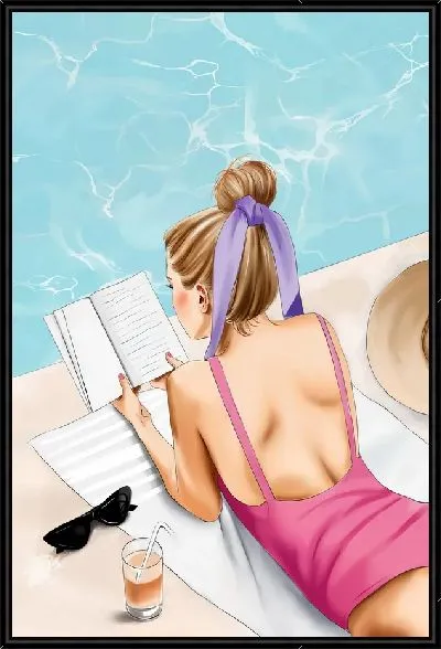Картина Девушка читает у бассейна