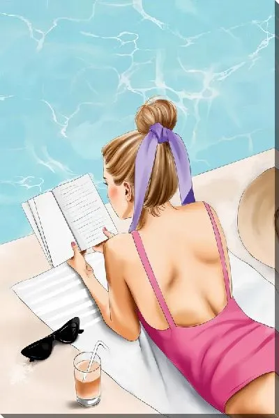Картина маслом Девушка читает у бассейна