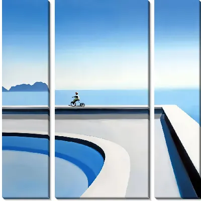 Модульная картина Ребенок на велосипеде вдоль бассейна