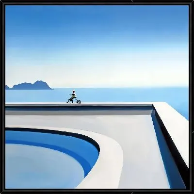 Картина Ребенок на велосипеде вдоль бассейна