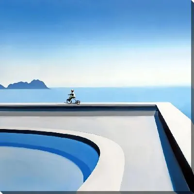 Постер Ребенок на велосипеде вдоль бассейна