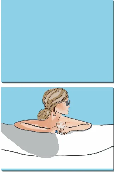 Модульная картина Девушка с коктейлем у бассейна