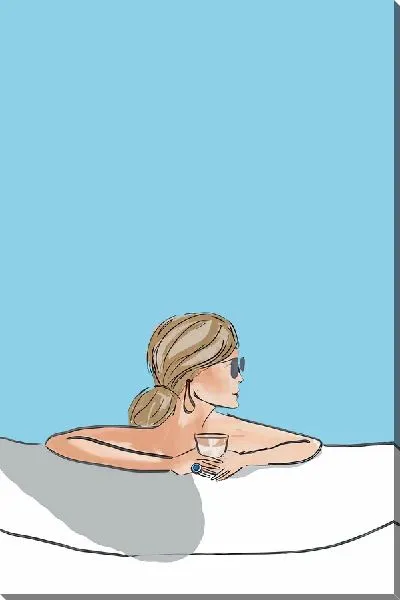 Постер Девушка с коктейлем у бассейна