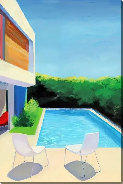 Картина маслом Бассейн и два стула