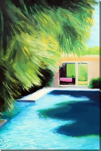 Картина маслом Частный бассейн во дворе дома