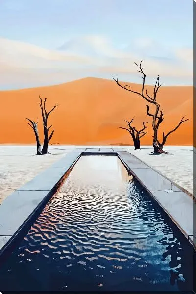 Картина маслом Длинный бассейн на фоне пустыни